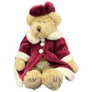 🎄 Plush Teddy Bear Red Velvet Coat Hat Faux Fur Holiday Cottagecore Decor Gift
